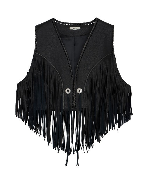 ベスト ジレ WESTERN FRINGE SYNTHETIC LEATHER VEST レディースの画像