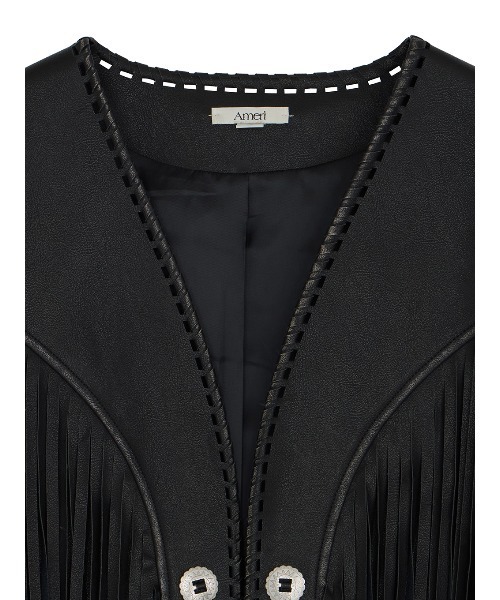 ベスト ジレ WESTERN FRINGE SYNTHETIC LEATHER VEST レディースの画像