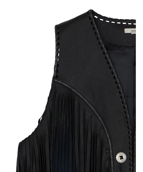 ベスト ジレ WESTERN FRINGE SYNTHETIC LEATHER VEST レディースの画像