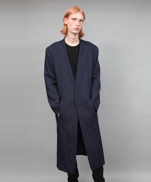 チェスターコート コート COLLARLESS COAT メンズの画像