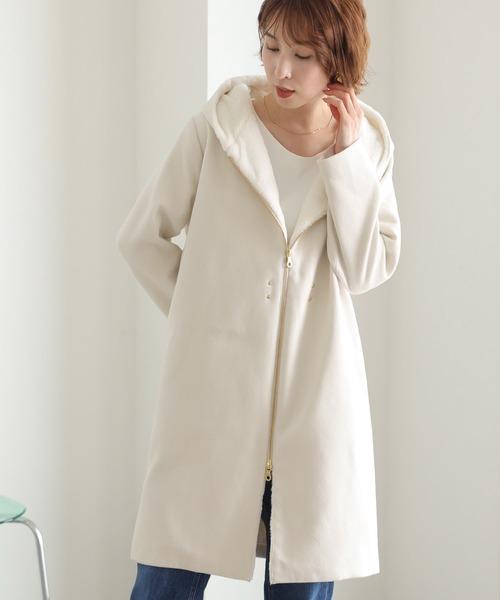 ElegChic ダッフルコート コート フェイクファーフードジップアップ