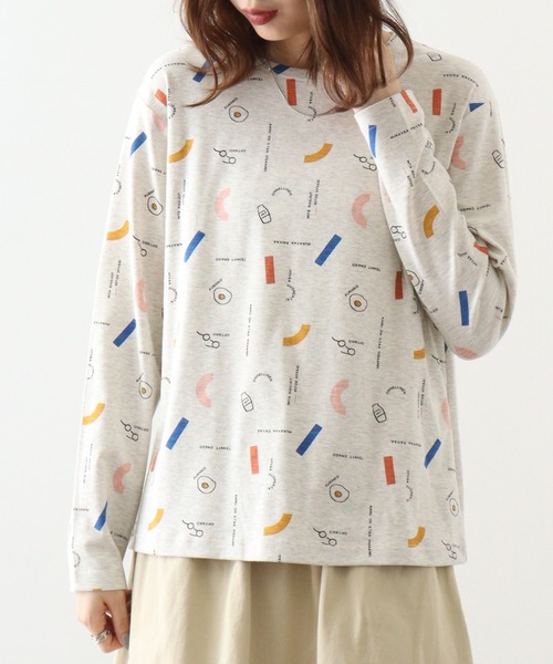 tシャツ EMAGO 朝食総柄プリントロングスリーブ レディース