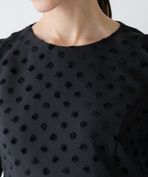 Sono（ソーノ） ワンピース 「SONO NAVY」−Dot Jacquard−ラッフル