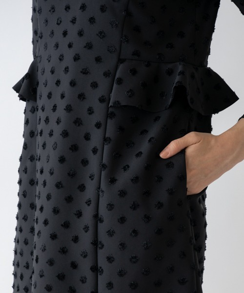 Sono（ソーノ） ワンピース 「SONO NAVY」−Dot Jacquard−ラッフル