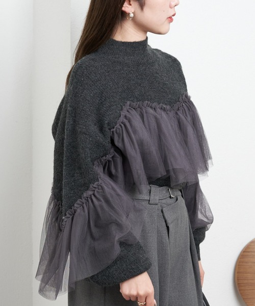 ジェンちゃま⭐︎チュールコンビニット☆美品 洗える】ビスチェ風チュールコンビ ニット / ANY SIS | ファッション