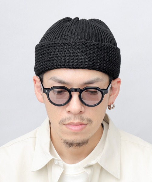 リネンの編み柄ニットキャップ ニットキャップ ニットワッチ 横模様ボーダー編み MIXカラー