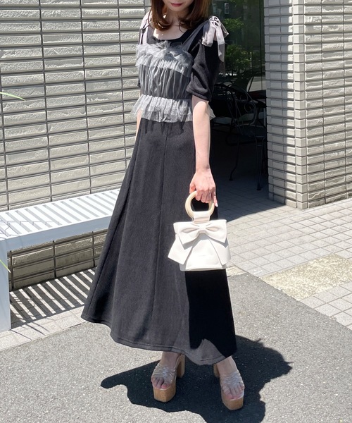 abc une face ワンピース 半袖チュールビスチェワンピース レディース