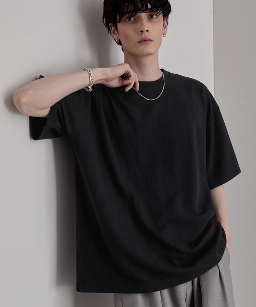 MONO-MART tシャツ オーバーサイズジャガード柄カットソー