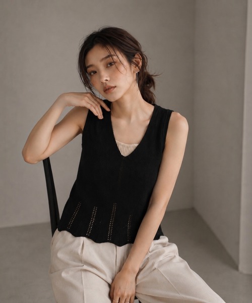 United store Vネッククロップドノースリーブニットトップ レディース