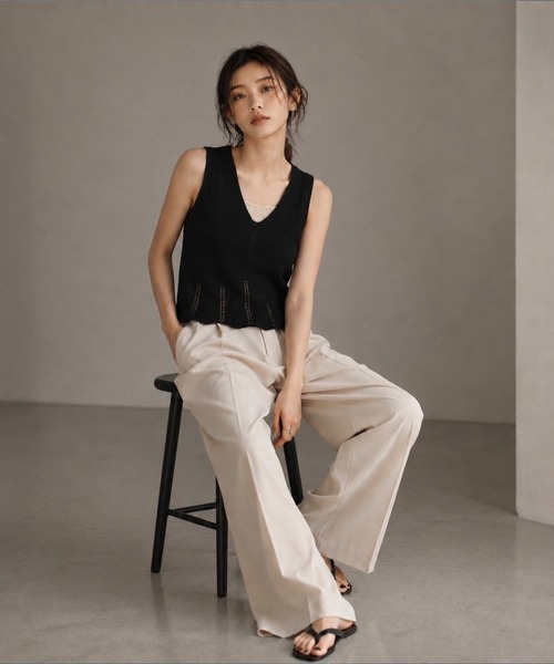 United store Vネッククロップドノースリーブニットトップ レディース