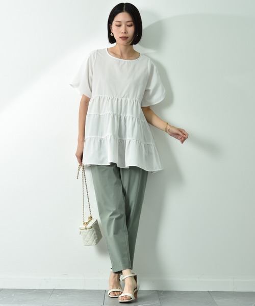 ブラウス シャツ 麻調ブラウス レディース natural couture シャツ ブラウス 麻調合繊フリル袖ブラウス