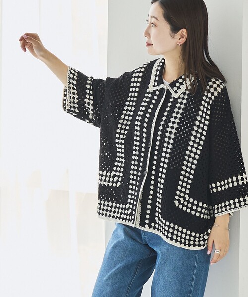 coen（コーエン） カーディガン クロシェ編みポロカーディガン