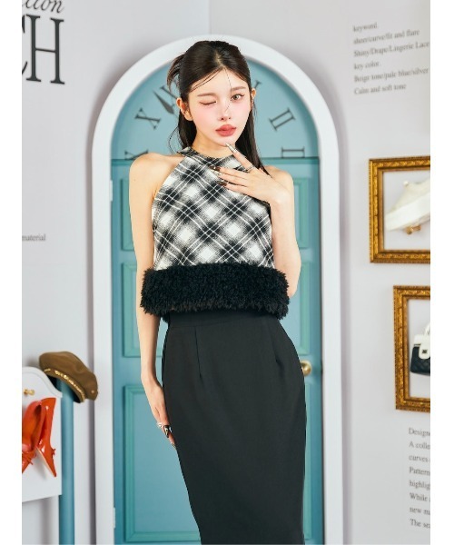 Darich ファーチェックドッキングトップス レディース