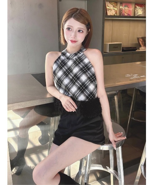 Darich ファーチェックドッキングトップス レディース