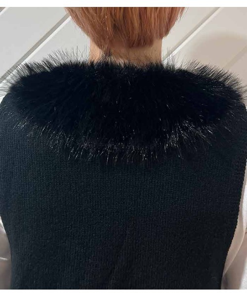 GALENA】パール付きニットコンビフェイクファーベスト ベージュ GALENA