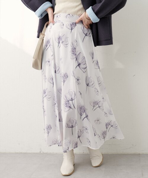 natural couture スカート 長さ変えれるシアー大花フラワー