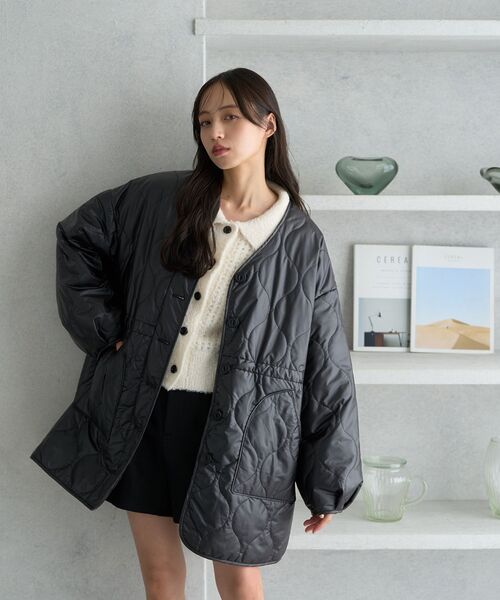 スコットクラブキルティングノーカラーコート CAMBIO ノーカラーコート コート mj10422-Star Pattern Quilted