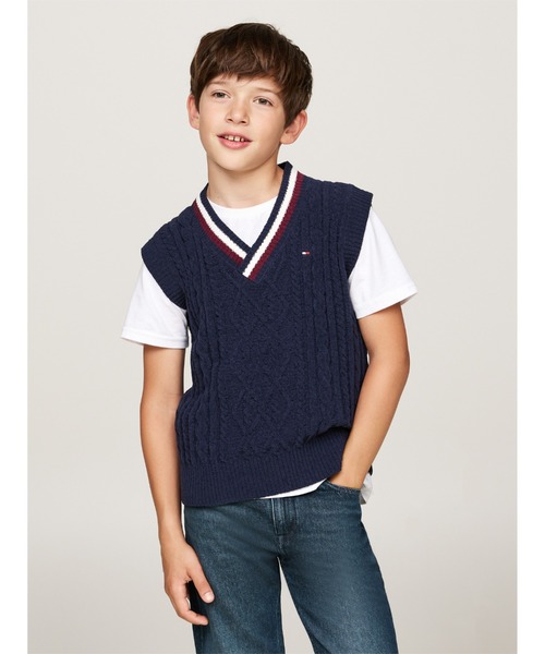 ル 年末のプロモーション TOMMY HILFIGER ベスト BOYS グローバルシュニールケーブル ジャケット・アウター