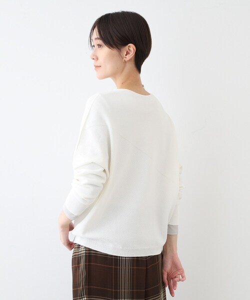 INDIVI 波形編み ホワイトニット 38 セール】 【洗える／ウール混／無縫製】美シルエットニット