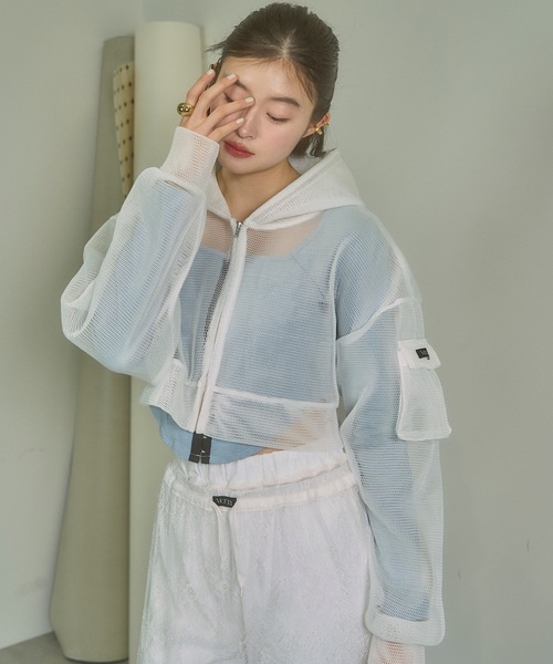 メッシュパーカーホワイト メッシュWジップパーカー[品番：OLOW0016053]｜RMAF NICE CLAUP