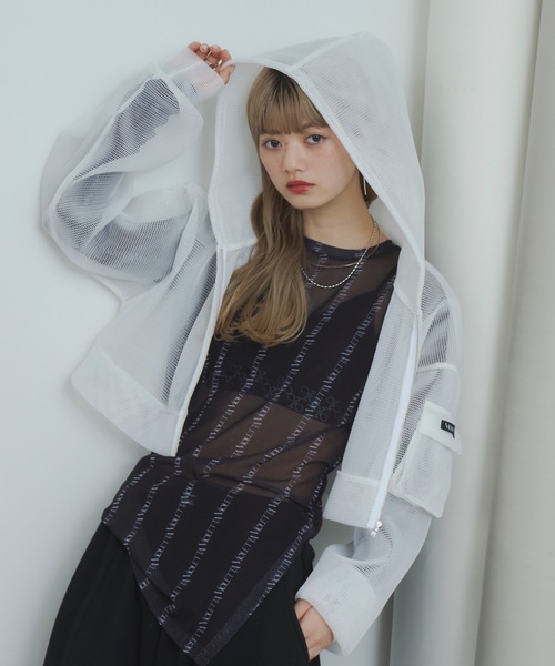 パーカー クラッシュプリントクロップドフーディ レディース VIOLETTA パーカー クロップドメッシュパーカー レディース