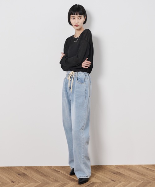 ドロストデニム ワイドパンツ ルーズシルエット 無地 カジュアル SERACE ジーンズ 「SERACE」Loose silhouette vintage denim