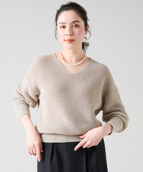 新品未使用 UTAA ユタ レディース ニット セーター Sサイズ Tiara（ティアラ） ニット セーター 片畦Vネックニット レディース