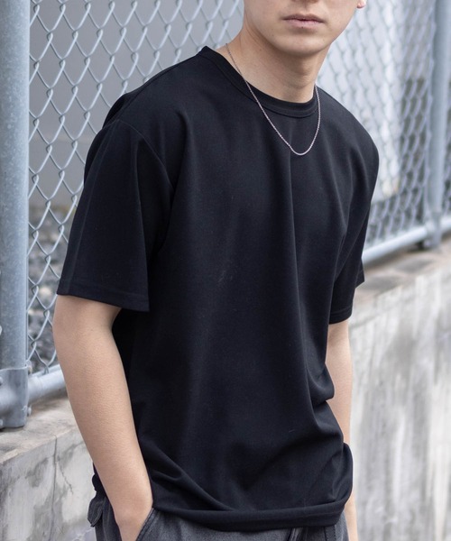 NAVY tシャツ さらさらした肌さわりの上品見えジョーゼットクルー