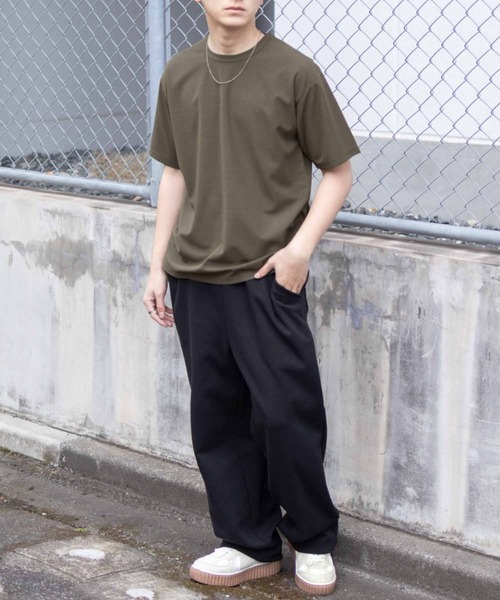 NAVY tシャツ さらさらした肌さわりの上品見えジョーゼットクルー