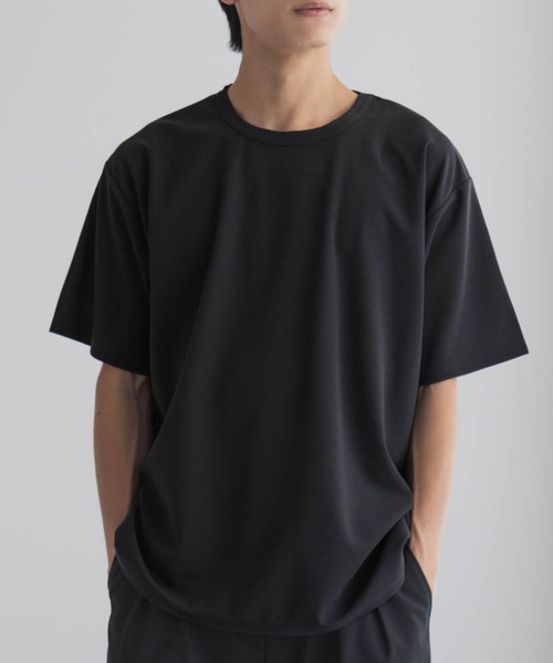 NAVY tシャツ さらさらした肌さわりの上品見えジョーゼットクルー