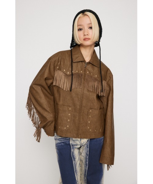 LAGUA GEM コート アウター FRINGE FAUX LEATHER ジャケット