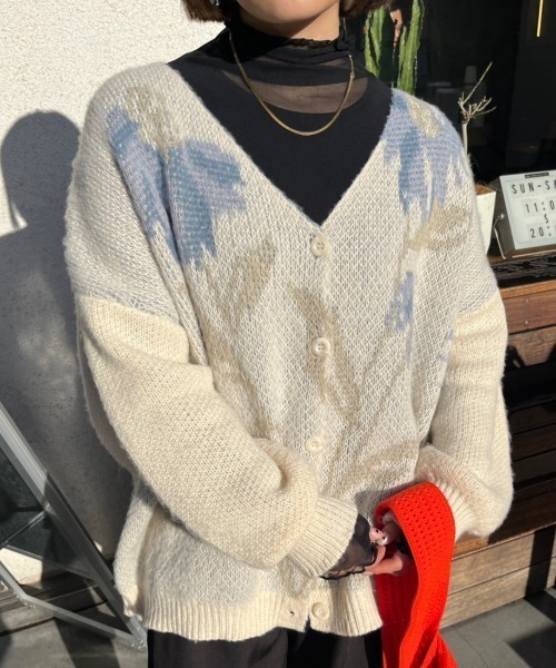 「nemne store」 ニットカーディガン MEDIUM アイボリー レディース_画像4