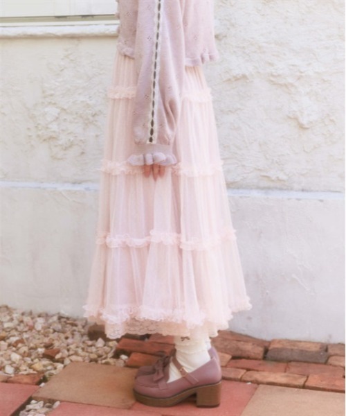 axes femme POETIQUE スカート チュールティアードロングスカート