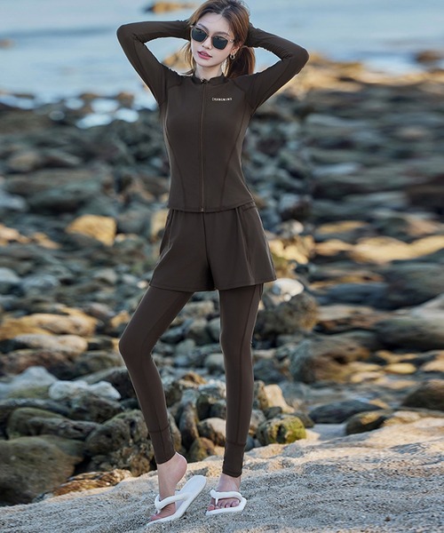 TeddyShop 水着 レディース水着 長袖ハイネックジップラッシュガード+