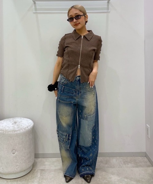 トップス k SLY tシャツ FRONT ZIP LINKING TOPS フロント ジップ
