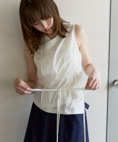 haek tシャツ cachecoeur ribbon tops/カシュクールトップス
