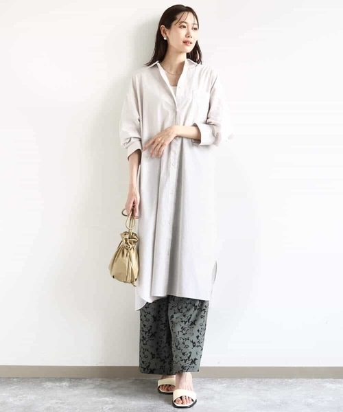 MK MICHEL  / エムケーミッシェルクラン コットンリネンロングシャツワンピース/洗える MK MICHEL KLEIN シャツワンピース コットンリネンロングシャツ