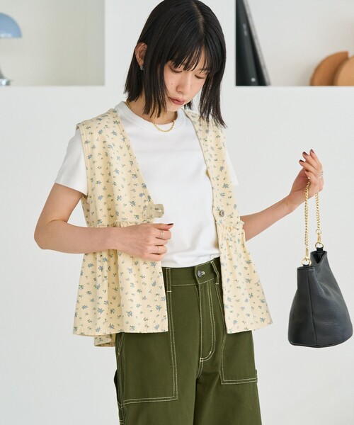 FREAK'S STORE ベスト ジレ デニム ペプラムギャザーベスト