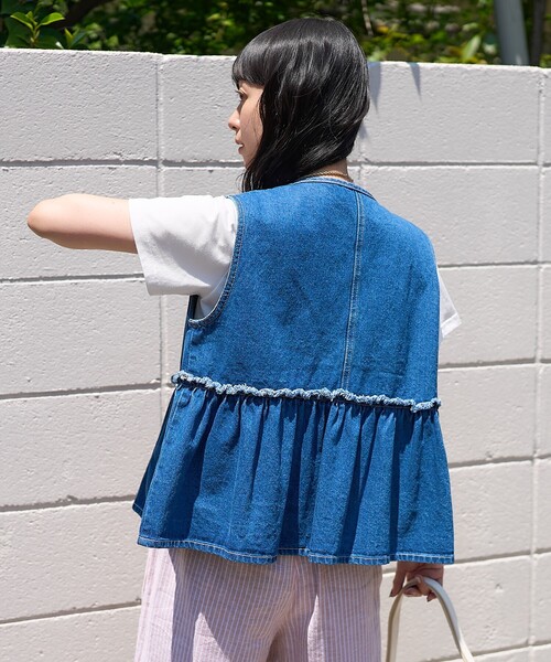 FREAK'S STORE ベスト ジレ デニム ペプラムギャザーベスト