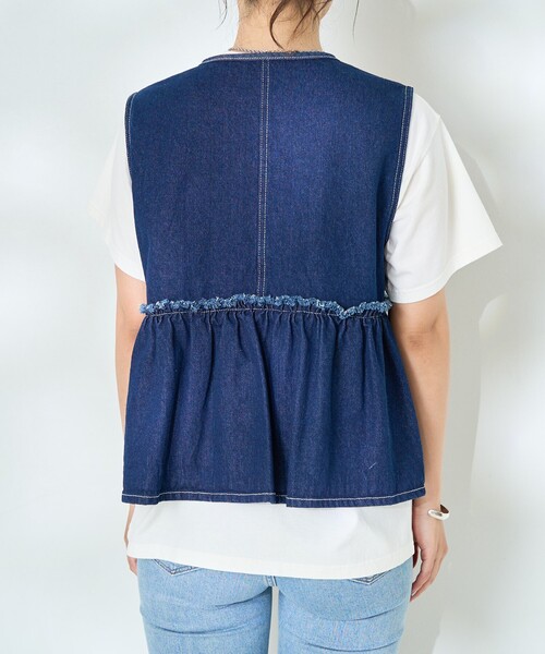 FREAK'S STORE ベスト ジレ デニム ペプラムギャザーベスト