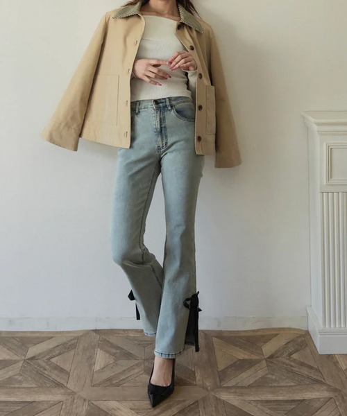 RANCLIC ジーンズ デニム デニムパンツ サイドスリットデニムリボン