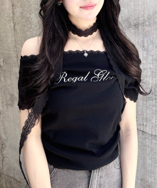 INGNI（イング） tシャツ 半袖 レースチョーカー付リブトップス