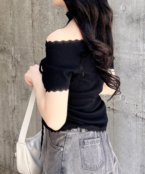 INGNI（イング） tシャツ 半袖 レースチョーカー付リブトップス
