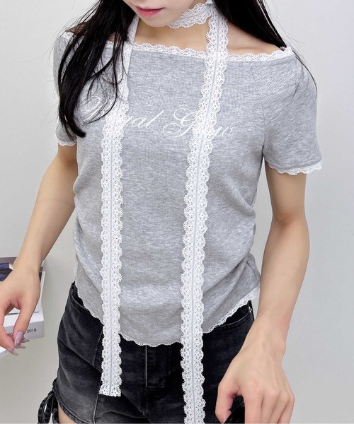 INGNI（イング） tシャツ 半袖 レースチョーカー付リブトップス