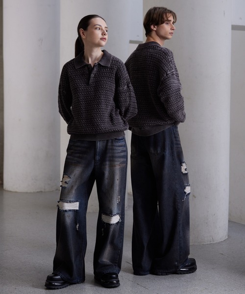 CLEL セーター ニット 「CLEL」Vintage Design 3D Knit Polo