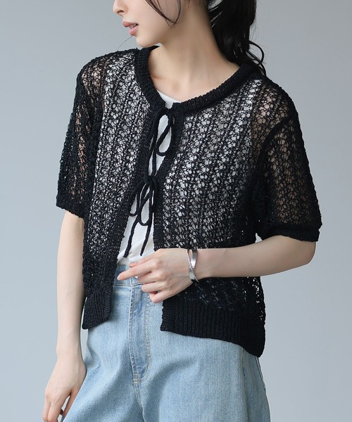 ニットカーデガングレーレース編みTORRAZZO DONNA
