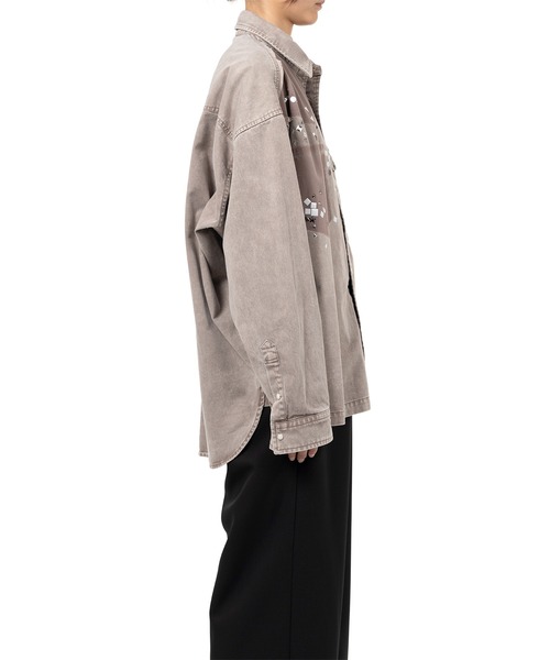 ブラウス シャツ Embellished Distressed Shirt レディースの画像