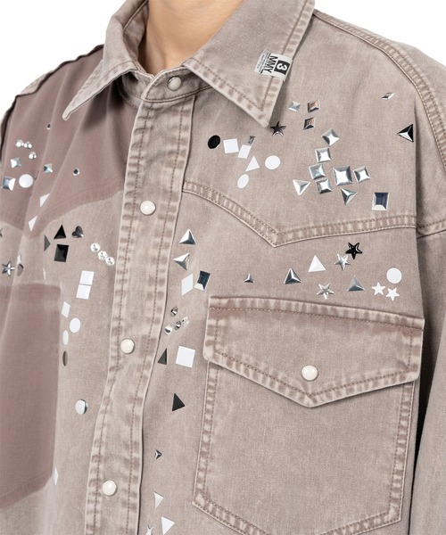 ブラウス シャツ Embellished Distressed Shirt レディースの画像