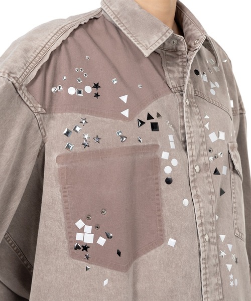 ブラウス シャツ Embellished Distressed Shirt レディースの画像