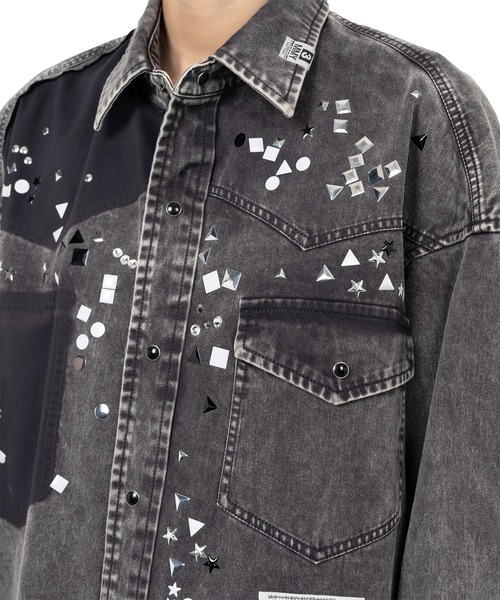 ブラウス シャツ Embellished Distressed Shirt レディースの画像